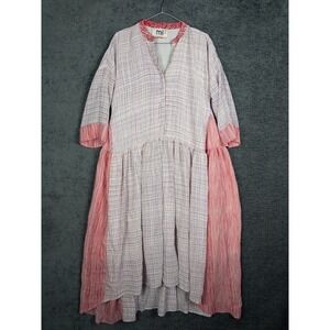 Mii Collection Silk Maxi Dress Womens L Plaid Cottage Prairie Boxy Tiered Alecol